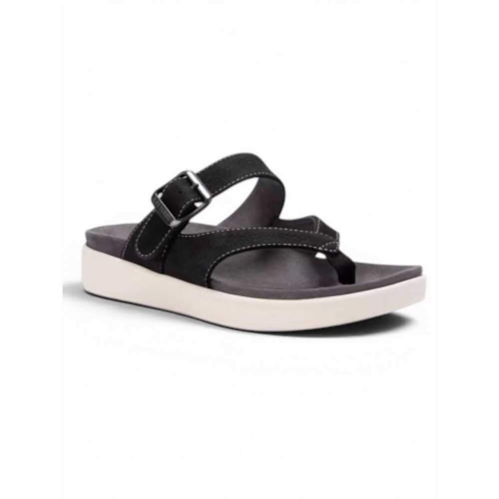 Eastland Commonwealth Buckle Thong Sandals Suede Comfort Footbed Black 7 NEW